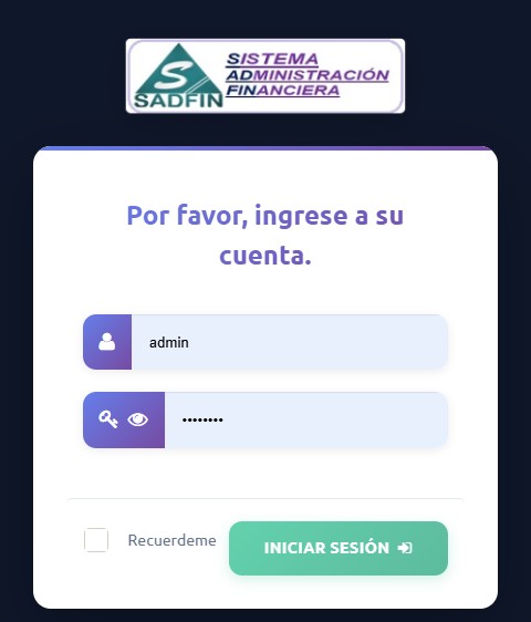 Pantalla de acceso al sistema
